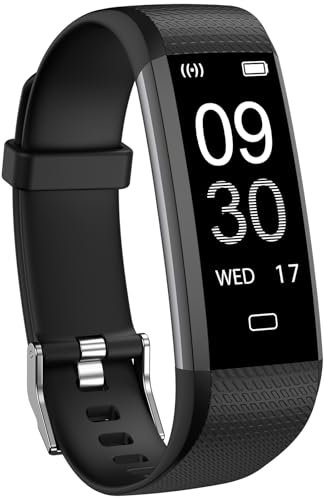 Ethelred Rastreador de actividad física con monitor de sueño de frecuencia cardíaca, IP68, impermeable, con podómetro, rastreador de salud, calorías y contador de pasos, reloj de fitness (negro)