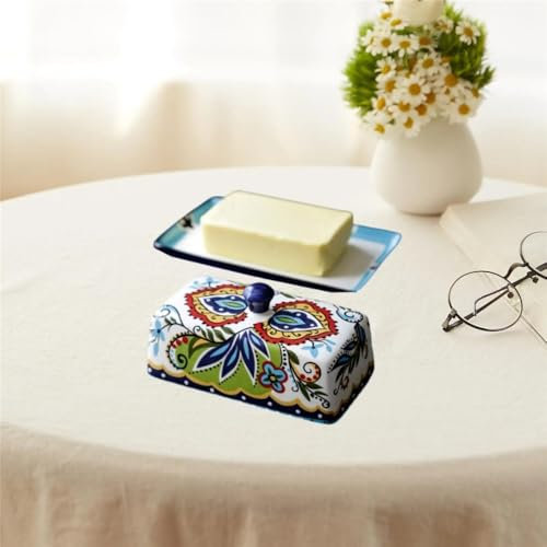 GEK208130 Boite a Beurre Beurrier avec Couvercle, Support à Beurre, Refroidisseur à Fromage en céramique for la Cuisine Comptoir(Green Hold 250 g)