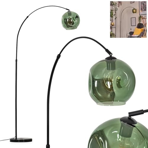 HOFSTEIN Stehleuchte Ripoll, Stehlampe aus Metall/Glas in Schwarz/Grün mit Marmorfuß, verstellbare Leuchte im Retro/Vintage-Design (Schirm Ø 20 cm), Fußschalter, E27, Wohnzimmer, Schlafzimmer, Büro