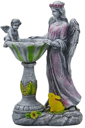 Fontaine solaire en résine pour intérieur et extérieur Décoration de jardin Figurine Ornement Bain d'oiseaux