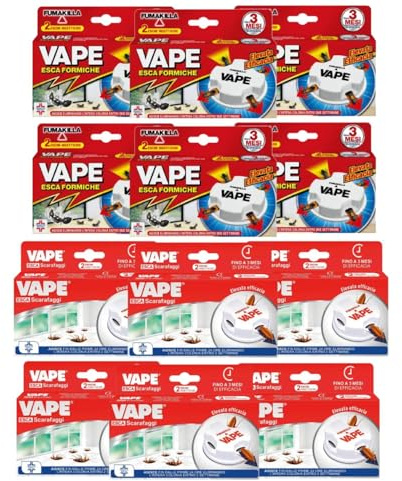 Vape Esche Insetticida Formiche + Scarafaggi – Trappole per Interno ed Esterno – Controllo Infestazioni in Casa e Spazi Aperti (6 Esca formiche + 6 Esca scarfaggi)