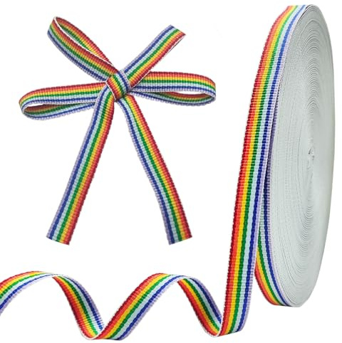 Colorato Nastro a Righe Arcobaleno, 10 mm x 50 M Nastro in Grosgrain Double Face Poliestere, per Confezioni Regalo, Artigianato Fai da Te, Decorazione per Feste di Compleanno