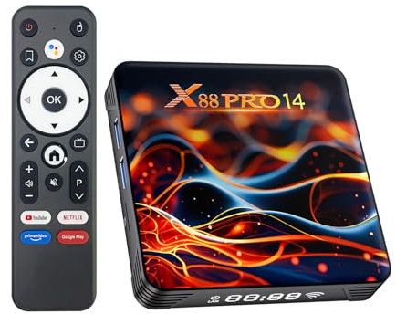 RUPA Android TV Box, 2025 8K Ultima Android Box 14.0 con RAM 2G ROM 32G WiFi6 Enternet 10/100M Bluetooth 5.0 USB 3.0 Supporta 3D HD 8K Smart TV Box