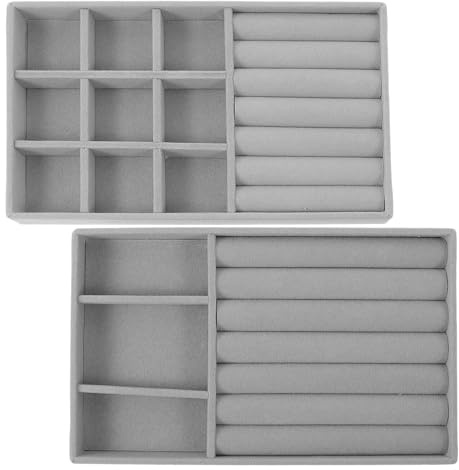 Toyvian 2 pezzi Vassoio Organizer Gioielli in Porta Anelli e Orecchini con Scomparti Multipli Vassoio da Cassetto per Esposizione e Conservazione Bracciali e Collane Protezione