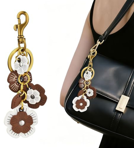 VelvetGlow Blumenanhänger für Damen, Handtaschenanhänger, Schlüsselanhänger aus Leder mit Blumenmotiv, Accessoires im Retro-Stil