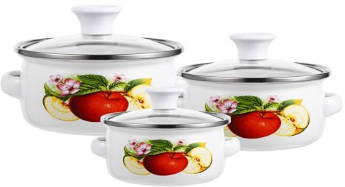 Homoyoyo 3pcs Mini Enamel Soup Pot Set with Handles, Small Vintage Cooking Pots for Stove Top, Milk Pan and Stockpot, Suitable for Soups, Sauces, and Stews in Home Kitchen