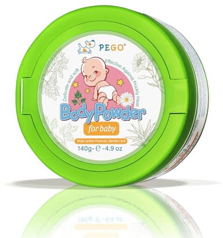 PEGO Cornstarch Baby Powder, Talc-Free,with Zinc Oxide, Aloe Vera & Chamomile, Soothing Skin Care, Hypoallergenic for Delicate Skin and Diaper Rash, for Newborns, Babies or Toddlers -140g