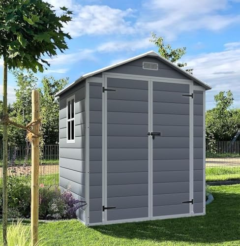 Devoko 6x4 FT Plastic Outdoor Storage Shed with Lockable Door, Outside Tool Shed with Floor for Backyard, Patio, Lawn, Light Grey