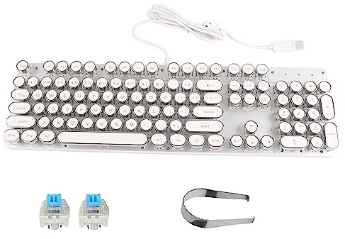 MEMEWOCA 900 – 5 Weiße mechanische Tastatur mit runden Retro-Tastenkappen, PC-Gaming-Tastatur, langlebige ABS-Konstruktion mit schnellen, mechanischen Schaltern,