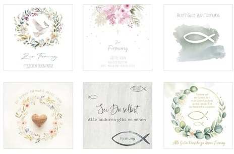 Edition Seidel Set 6 premium fyrkantiga kort för fastsättning med kuvert. Gratulationskort, konfirmationskort, dubbla kort, vikta kort, kortset, kort, hälsning, ordspråk, barn, ungdomar (SW026)