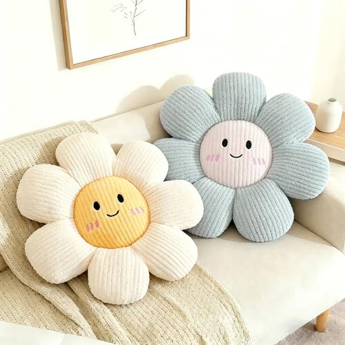HonorHut 2er-Pack süße Blumenkissen Set mit 2 blauen ästhetischen Zierkissen Sitzkissen Sofa Couch Raumdekoration