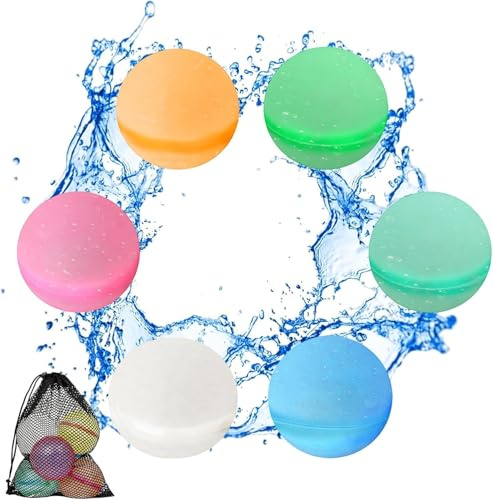 12Pcs Water Balloons, Reusable Water Balloons, Easy Fill Design for Outdoor Water Games, Summer Pool Party Fun, Quick Snap Closure for Leak-Proof Play, Vibrant Colours for Visual Appeal (6Pcs)