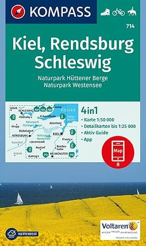 KOMPASS Wanderkarte Kiel, Rendsburg, Schleswig: 4in1 Wanderkarte 1:50000 mit Aktiv Guide und Detailkarten inklusive Karte zur offline Verwendung in ... Reiten. (KOMPASS-Wanderkarten, Band 714)