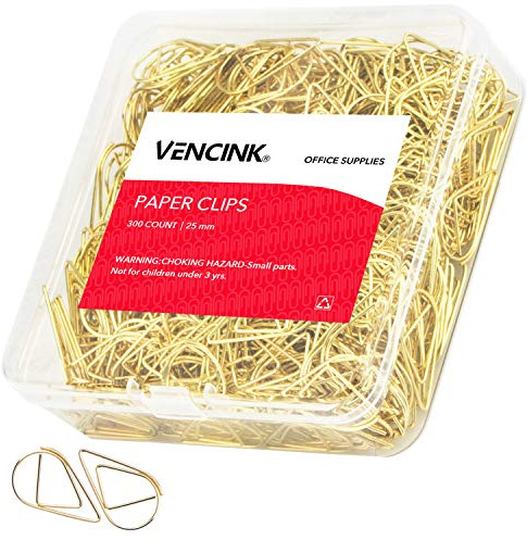 300 Pieces Gold Cute Paper Clips Stainless Steel Drop-Shaped Paperclips for School Office Supplies Baby Shower Crafts Scrapbooking Bookmarks Kids Women Planners by VENCINK