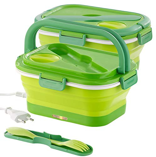 Rosenstein & Söhne mit Dichtung: 2er-Set Thermo-Lunchbox, faltbar, elektrisch, mit Besteck, 0,8 l (Elektro, Lunchbox, zusammenklappbar, Faltbare Brotdose)