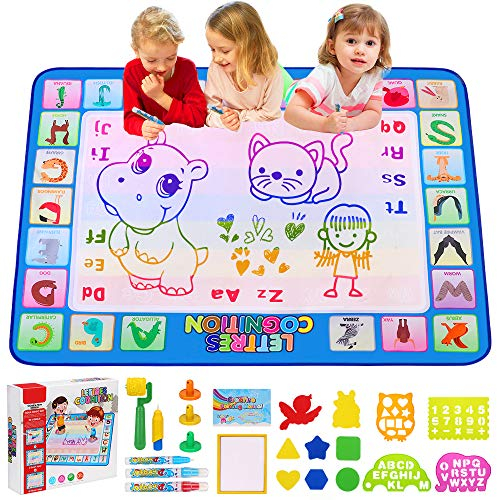 CGBOOM Wasser Doodle Matte, Malmatte 100 * 78cm XL Aqua Drawing Painting Matte, Malmatte Mit Wasserstift Werkzeuge Stempe Zubehör für Toddler 1,2,3,4,5,6 Jahre