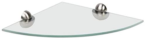 Corner Shelf CSR KIT Wall Mounted Corner Glass Shelf with Chrome Finish Brackets & Fixings, 250mm Diameter, 6mm Thickness for Bathroom, Bedroom, Kitchen & Shower