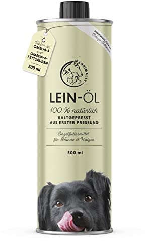 Annimally Leinöl für Hunde 500ml - Leinöl Hunde kaltgepresst reich an Omega 3 & 6 Fettsäuren & Vitamin B -Barf Öl für Hund, Katze und Pferd geeignet Reines Naturprodukt aus Deutschland - Leinöl Hund