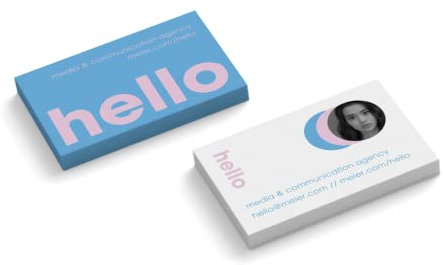 Visitenkarten personalisiert | mit Foto | Design Hello | 2-seitig | Querformat | Menge + Farbe + Papier zur Auswahl | selbst gestalten | hochwertiger Druck (Blau, 1000 Stück)