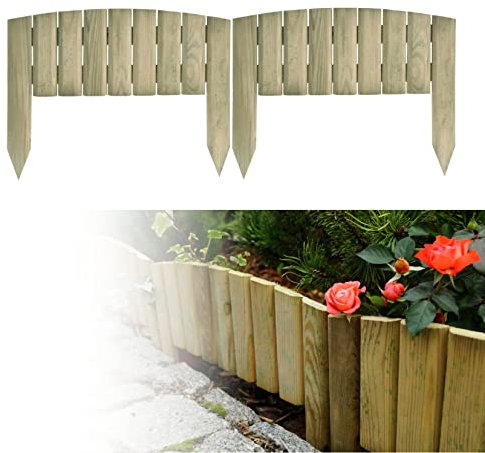 Wooden Log Panel Roll Garden Border Edging Fence Lawen Pressure Treated Fixed Picket Flower Fencing 15cm High Lawn Edging (set of 1 - length 40 cm (1.3 ft))