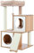 PETEPELA Cat Tree 89cm Wooden Cat Tower with Double Condos, Removable Spacious Perch, Fully Wrapped Scratching Sisal Posts, Replaceable Dangling Balls, 41 Inches Beige