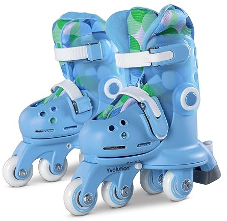 Yvolution Patines Evolutivos Twista en Color Azul. Talla 30-34. Se Ajustan Facilmente de 4 Ruedas a Línea con un Solo Click. Unisex