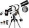AOMEKIE Telescope for Adults Astronomy 90mm Aperture 650mm Professional Astronomy Refractor Telescope with EQ Mount 2 Plossl Eyepieces and Bluetooth Controller Phone Adapter and Finderscope