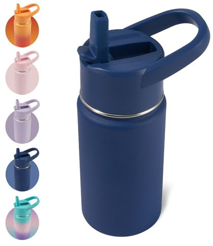 Fijinhom 12 oz Water Bottle Kids School, Insulated Water Bottle with Straw for School, 304 Stainless Steel Toddler Cup, for Boys Girls, Leakproof, BPA-Free,Navy blue