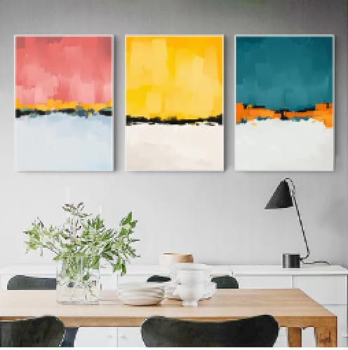 NXMYDBD Abstrakte rosa, gelb-blaue Farbe, Wandkunst, Leinwandgemälde, nordische Poster und Drucke, Wandbild für Wohnzimmerdekoration, 70x90cm (28x35 Zoll) x3, ungerahmt