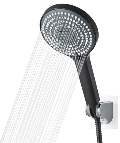 OFFO Duschkopf mit Schlauch und Halterung, Duschkopf Groß mit 6 Strahlarten, Duschbrause für Duschkopf Wassersparend, Handbrause Duschbrause für Baden,Mattschwarz