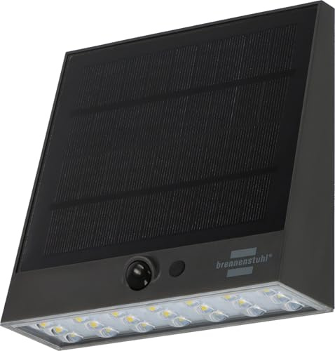 Brennenstuhl solcells LED strålkastare SOL 1000 Plana/LED vägglampa för utomhusbruk med rörelsedetektor (IP54, 1000lm, 4 olika ljuslägen, skymningssensor, inkl. uppladdningsbart batteri)