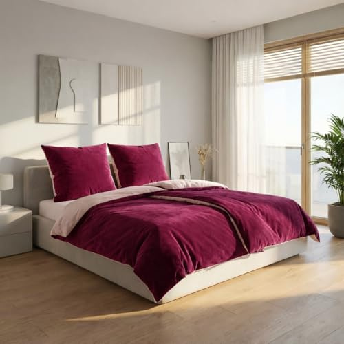 Kinzler Wendebettwäsche Cashmere Touch | Beere-rosa | Uni | 135x200cm & 80x80cm | extra weich und warm | bügelfrei