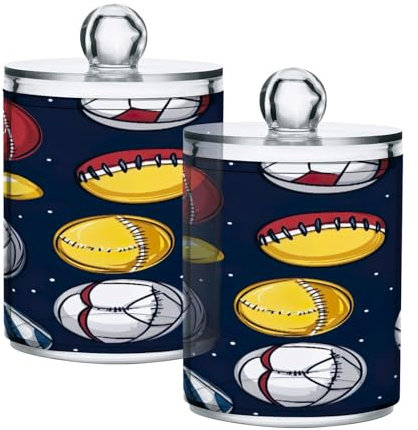 JUMBEAR Paquete de 2 soportes coloridos para almohadillas de algodón acrílico de fútbol Qtip, frasco de boticario, soporte de bolas de algodón de plástico, soporte para almohadillas de hisopo de