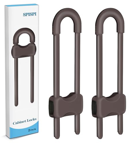 Baby Proofing Cabinets,Cabinet Locks for Babies,2 Pack U-Shaped Child Locks for Cabinets, Child Proof Cabinet Latches,Child Safety Cabinet Locks with Adjustable by SPISPI (Brown)
