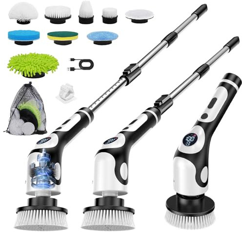 Electric Spin Scrubber,Versatile Scrubber Brush Electric for Home Bathroom,Cordless Shower Cleaner Brush for Floor Kitchen Bathtub Wall Cleaning with 9 Replaceable Heads,LCD Display Voice Broadcast