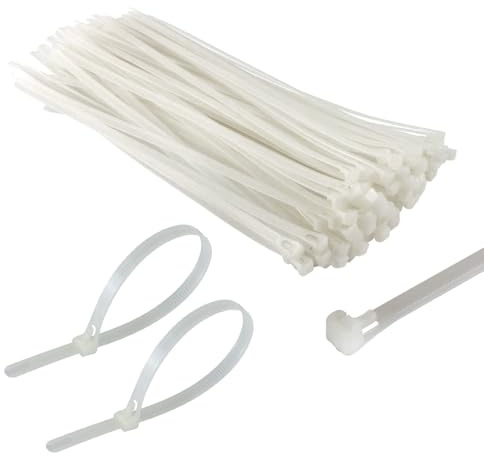 TERF® 50 Pcs Reusable White Cable Ties 300mm (12'') X 7.6mm Heavy Duty Nylon Releasable Adjustable Wire Cable Ties Zip Wraps Plastic Tie for Home Office Garden Garage Workshop DIY Purpose Use