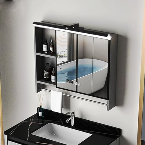 LED Spiegellampe Bad mit Bewegungsmelder Spiegelleuchte 180° Schwenkbar Wandleuchten Badezimmerschrank Lampe Wasserdicht Modern Aluminium Keller Küche Badschrank (Schwarzes Neutrales Licht,80cm)