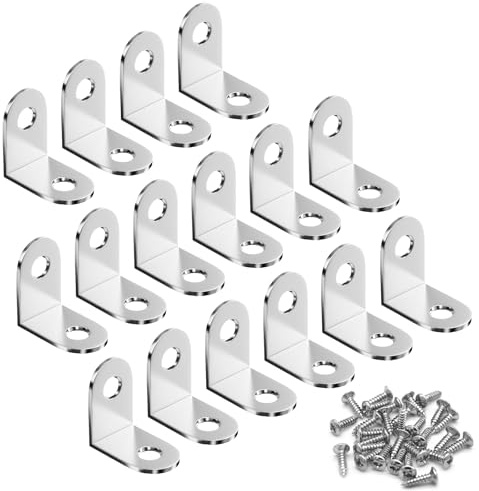 Funalix 16 pièces de raccords angulaires, équerres métalliques en acier inoxydable, équerres métalliques à 90 degrés avec 32 vis, pour meubles, chaises, tables, fenêtres (20 x 20 mm)