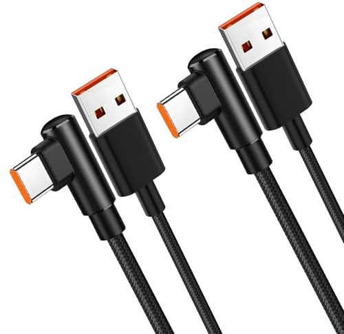 2 cables USB C de 2 m + 2 m, cable de carga USB C, cable de carga USB C, cable de carga rápida USB C, enchufe angular, cable de carga para transferencia de datos y carga rápida