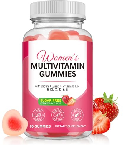 Multivitamin Gummies Women 60 Gummies - Essential Vitamins & Minerals, Sugar-Free Formula, Vegan Friendly, Strawberry