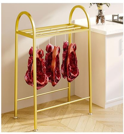 LVLDAWA Commercial Roast Chicken Rack, Metal Cooling Roasting Shelf With Pads, Cooker Sausage Rack Meat Drying Holder For Family Parties, Camping(Gold,80X30X85CM)