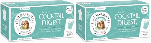 Les 2 Marmottes Infusion Cocktail Digest - Anis vert Fenouil Menthe - Bien-Être et Relaxation - Pour la digestion - Idéal en glacé - 30 Sachets par boîte - Made in France (Lot de 2)