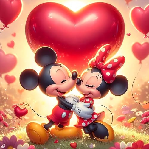 LLZDZD Mouse Couple Diamond Painting for Adults, Full Drill Heart Balloon Diamond Painting Kits, Valentine's Day Diamant Art Craft Kit Wall Decoration for Home 30x30 cm