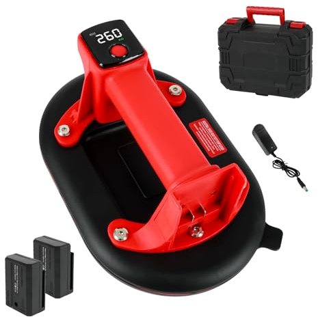 Ventosa a batteria, 260 kg, sollevatore a vuoto da 24 cm, con 2 x 3000 mAh batterie, con display LCD, ventosa per vetro per sollevare piastrelle, granito, specchi, lastre (EU)