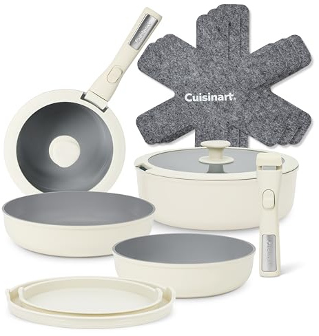 Cuisinart ClickSmart™ Ceramic Non-Stick Detachable Handle Cookware Set | Lifetime Warranty, 13pc pots and Pans, PFAS-Free, Non-Stick Ceramic Coating, Space-Saving Removable Handles, All hobs type
