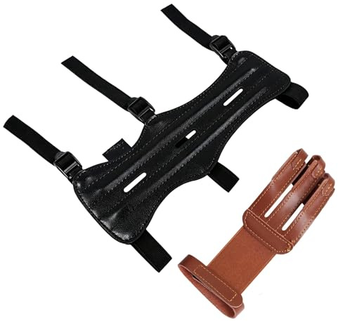 Justerbart Bågarmskydd för Bågskytte, Med Fingervärmare för Tre Fingrar, Armskydd I Läder för Underarmen för Skjutträning(Brown)