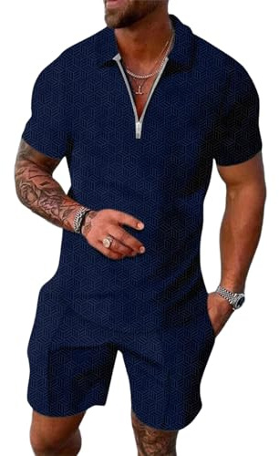 Genérico Conjunto de 2 Piezas Hombre Verano Deporte Chándal Camiseta Manga Corta y Bermudas Fitness Gym Algodón Transpirable Caballero Moda A40