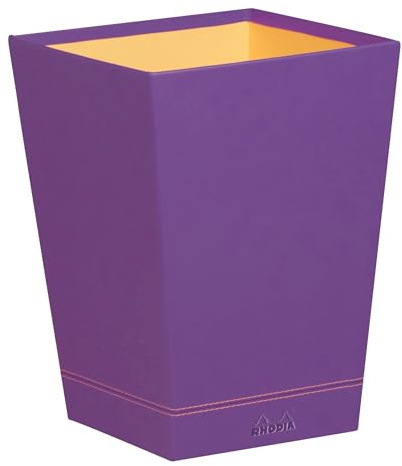RHODIA 318920C - Corbeille à Papier Violet - 24 x 24 x 32 cm - Piqûres Sellier Orange - Extérieur Simili Cuir - Collection Home Office Rhodiarama - Organisation de Bureau & Rangement Design