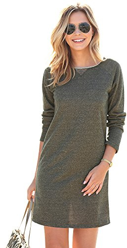 Vestido Pieza de Rejilla en el Escote y Espalda Mujer by Vencastyle - 007919,Caqui Oscuro,XXL