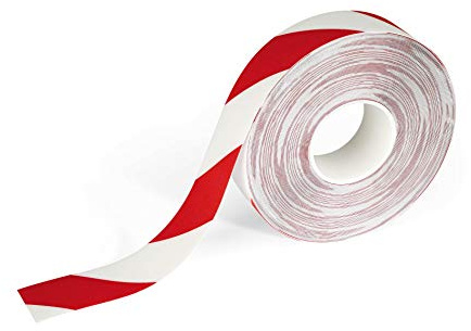 Durable Bodenmarkierungsband Duraline, Warnklebeband, rot/weiß, 1726132 | Selbstklebend, zweifarbiges Warnklebeband, 50 mm x 30 m, Rutschhemmung R9, staplergeeignet, 0,7 mm